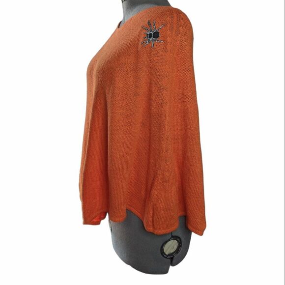 Women's Magaschoni Orange Knit Halloween Poncho, One Size - Picture 5 of 6